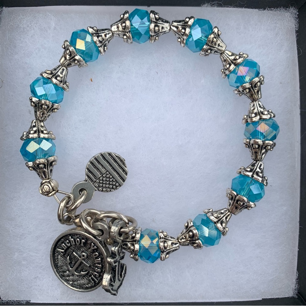 Chubby Chico Charms Anchor Yourself silver aqua bracelet- new